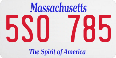 MA license plate 5SO785