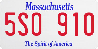 MA license plate 5SO910