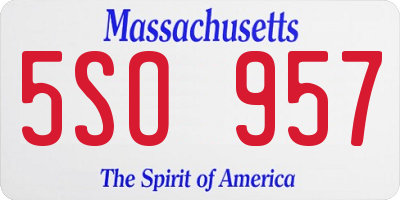 MA license plate 5SO957