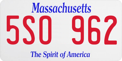 MA license plate 5SO962