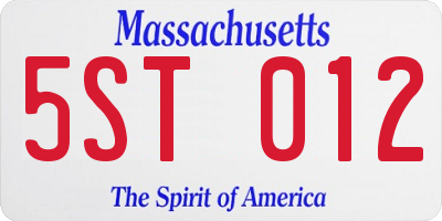 MA license plate 5ST012