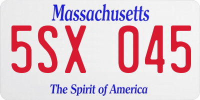MA license plate 5SX045