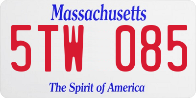 MA license plate 5TW085