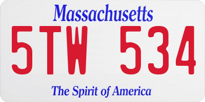 MA license plate 5TW534