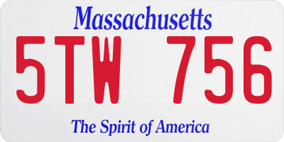 MA license plate 5TW756