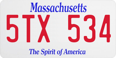 MA license plate 5TX534