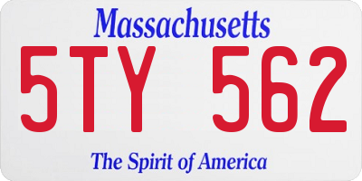 MA license plate 5TY562