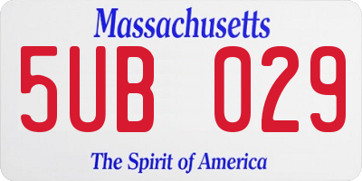 MA license plate 5UB029