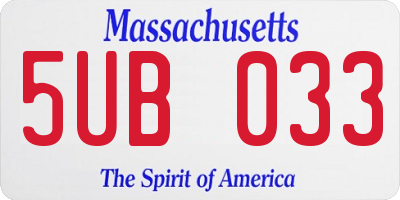 MA license plate 5UB033
