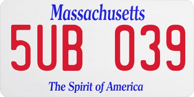 MA license plate 5UB039