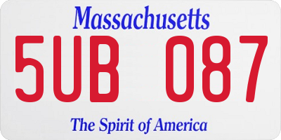 MA license plate 5UB087