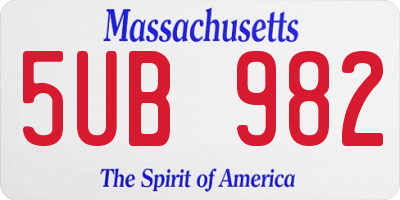 MA license plate 5UB982