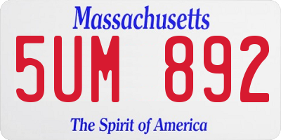 MA license plate 5UM892