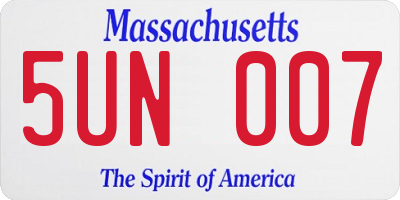 MA license plate 5UN007