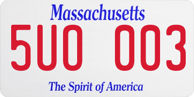 MA license plate 5UO003