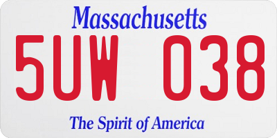 MA license plate 5UW038