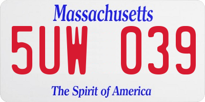 MA license plate 5UW039