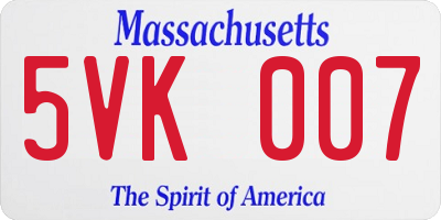 MA license plate 5VK007