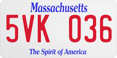 MA license plate 5VK036