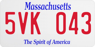 MA license plate 5VK043