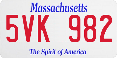 MA license plate 5VK982