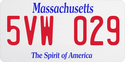 MA license plate 5VW029