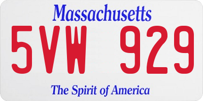 MA license plate 5VW929