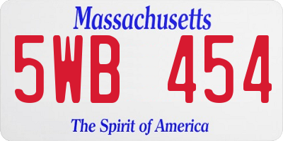 MA license plate 5WB454
