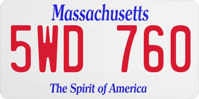 MA license plate 5WD760