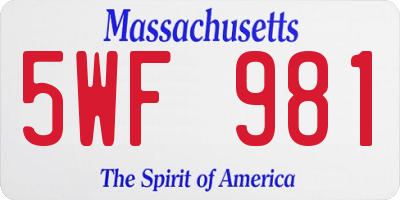 MA license plate 5WF981