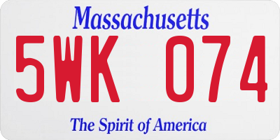 MA license plate 5WK074