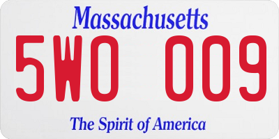MA license plate 5WO009