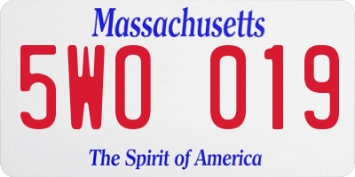MA license plate 5WO019