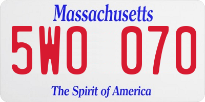MA license plate 5WO070