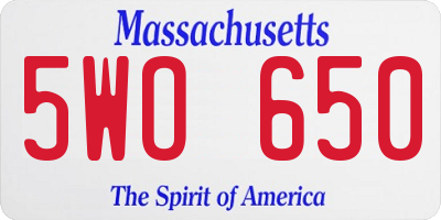 MA license plate 5WO650