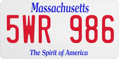 MA license plate 5WR986