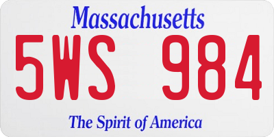 MA license plate 5WS984
