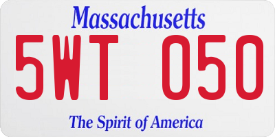 MA license plate 5WT050