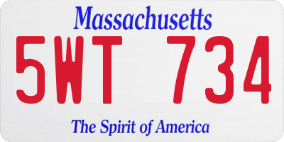 MA license plate 5WT734