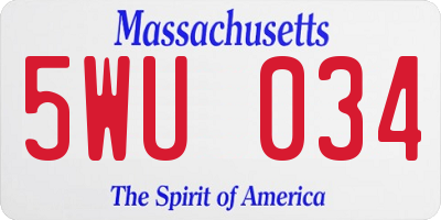 MA license plate 5WU034