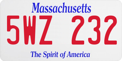 MA license plate 5WZ232