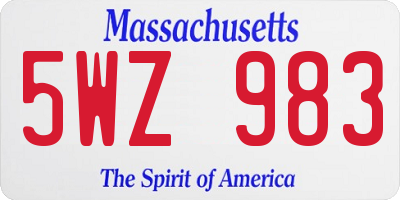 MA license plate 5WZ983