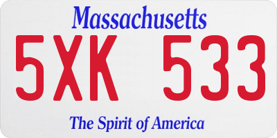 MA license plate 5XK533