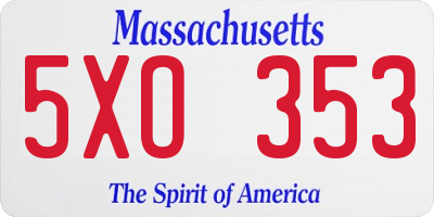 MA license plate 5XO353