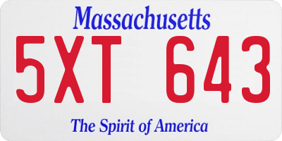 MA license plate 5XT643