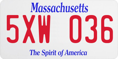 MA license plate 5XW036