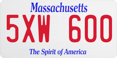 MA license plate 5XW600