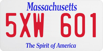 MA license plate 5XW601