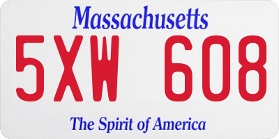 MA license plate 5XW608