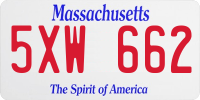 MA license plate 5XW662